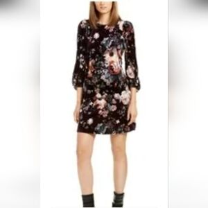 Calvin Klein Multicolor Floral Sleeve 3/4 Sleeve Velvet Dress.